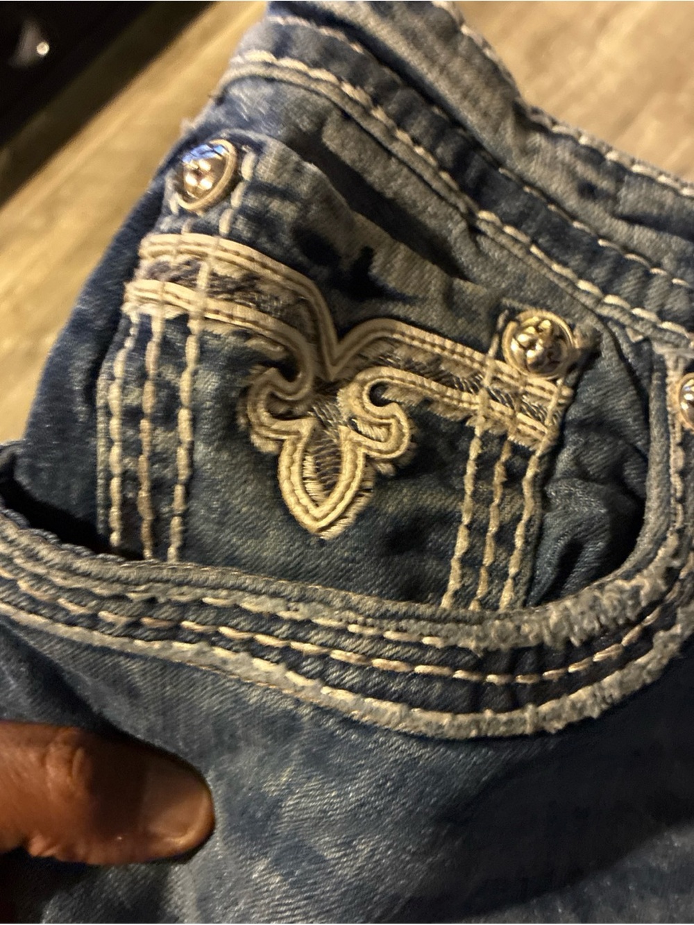 Vintage Rock Revival Jeans Men’s Blue Cotton Straight Distressed Flap SZ 42 - Picture 6 of 16